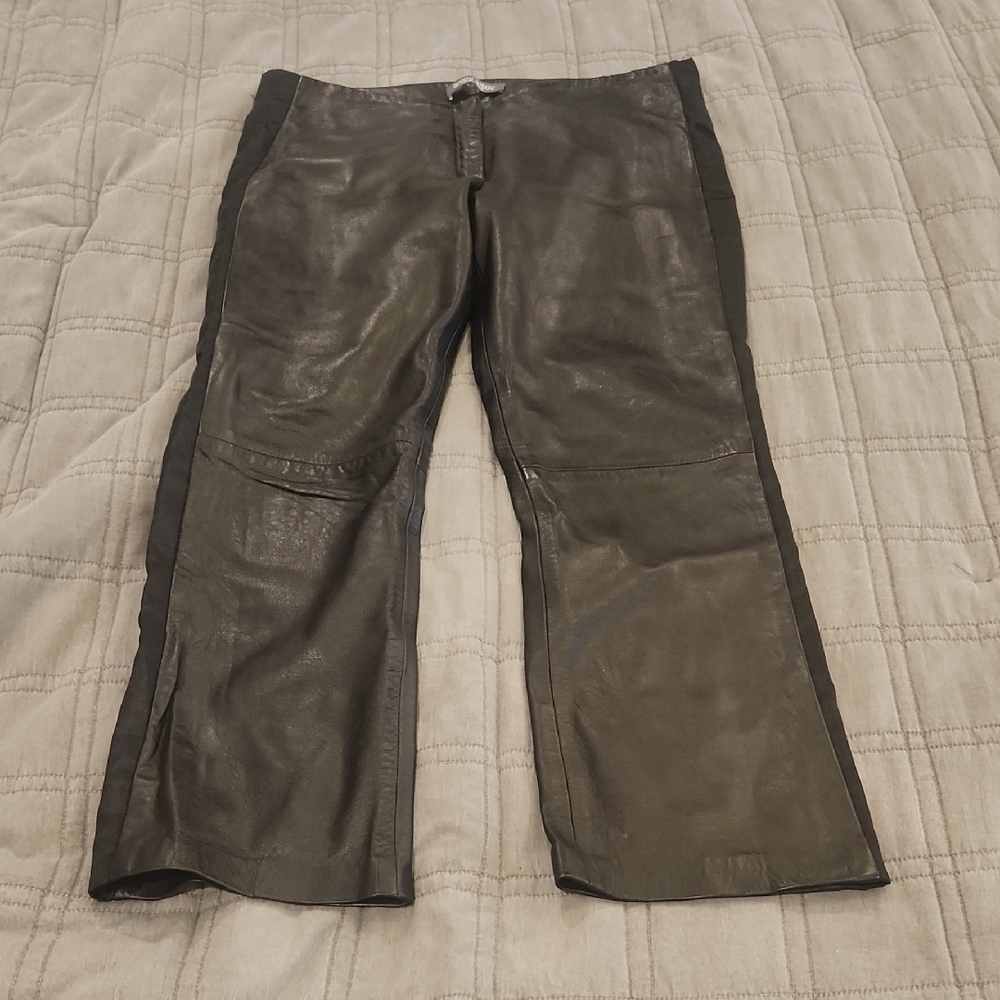 Bisou Bisou Black Leather Cropped Tuxedo Pants